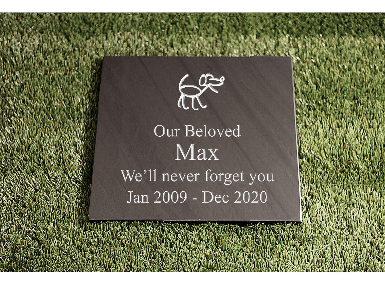 Welsh slate flat pet memorial, 300mm x 300mm