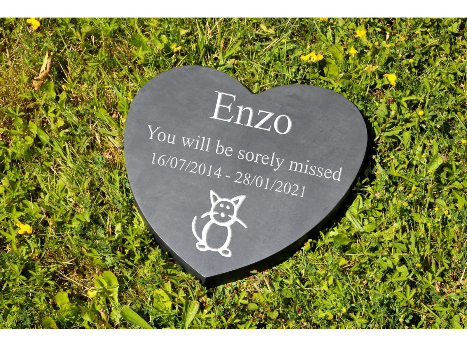 Welsh slate flat pet memorial heart, 280mm x 250mm