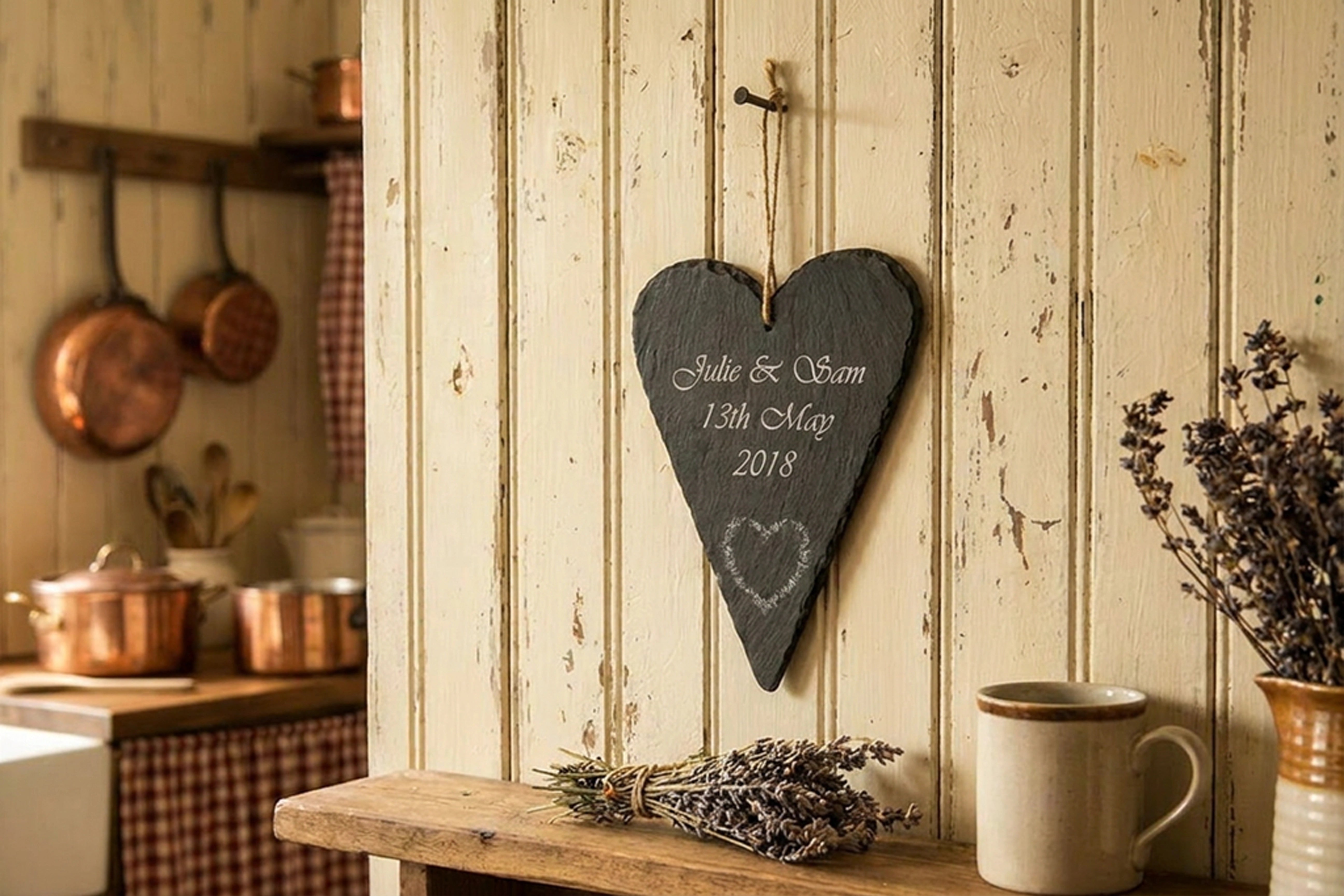 Personalised Welsh Slate Heart - Large