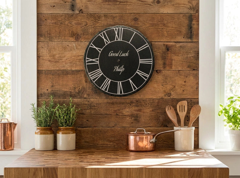 Personalised Welsh Slate Clock - Roman Numerals
