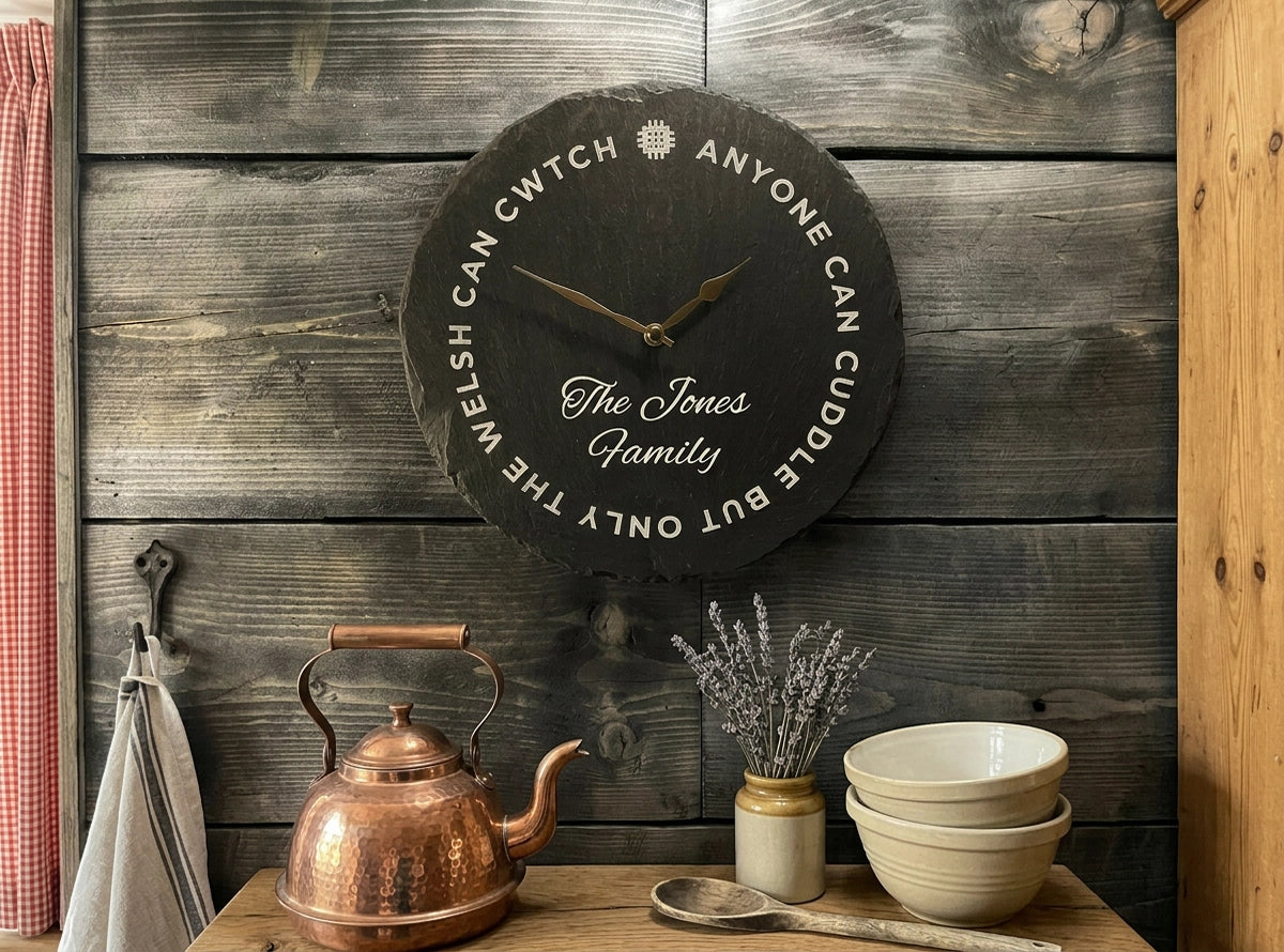 Personalised Welsh Slate Clock - Cuddle