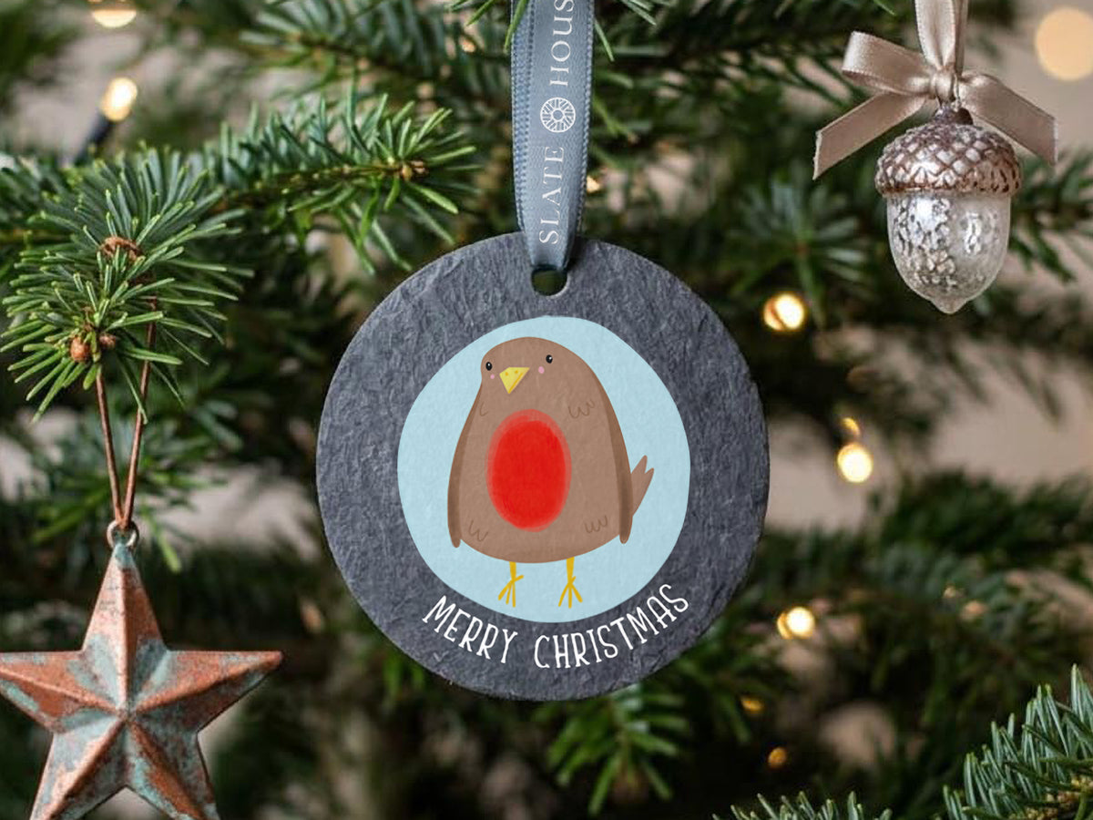 Robin Merry Christmas Welsh Slate Decoration