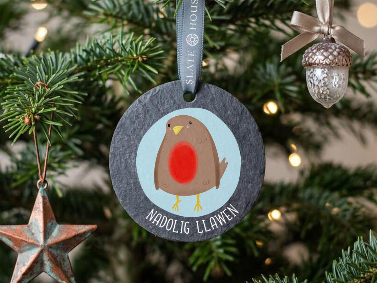 Robin Nadolig Llawen Welsh Slate Decoration
