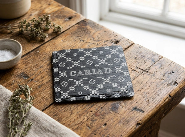 Square Welsh Slate Coaster - 'Cariad'