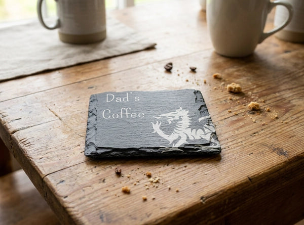 Square Welsh Slate Coaster - 'Dad's Coffee'