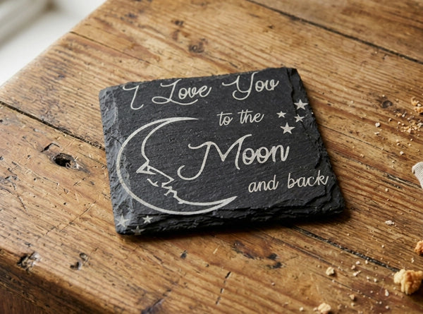 Square Welsh Slate Coaster - 'Moon and Back'