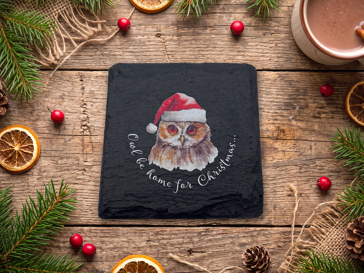 Christmas Owl Welsh Slate Coaster