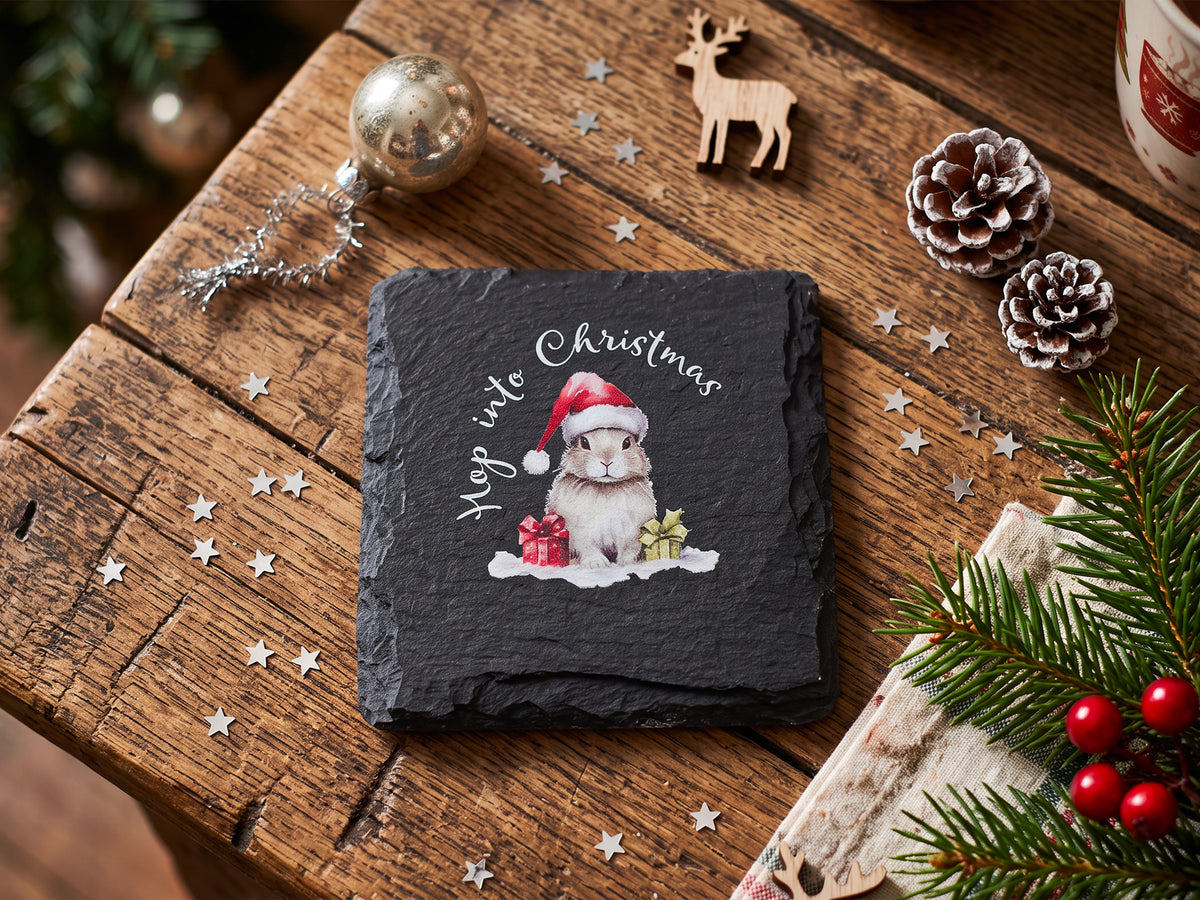 Christmas Rabbit Welsh Slate Coaster