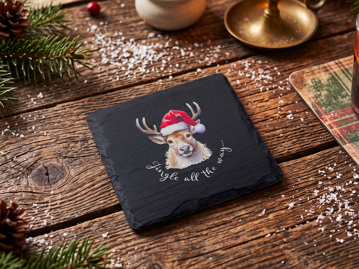Christmas Stagg Welsh Slate Coaster