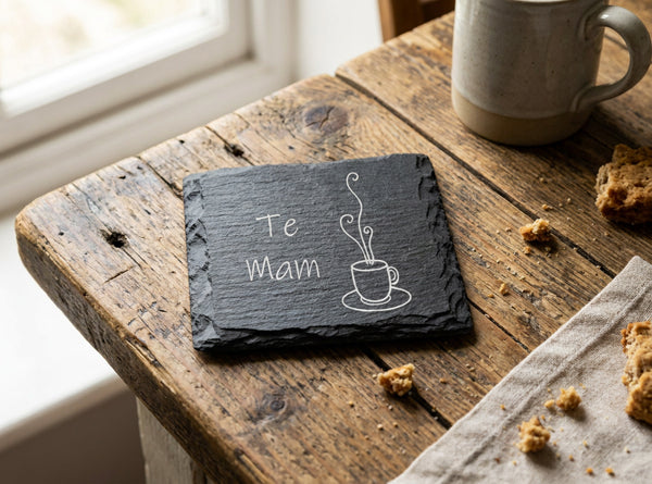 Square Welsh Slate Coaster - 'Te Mam'