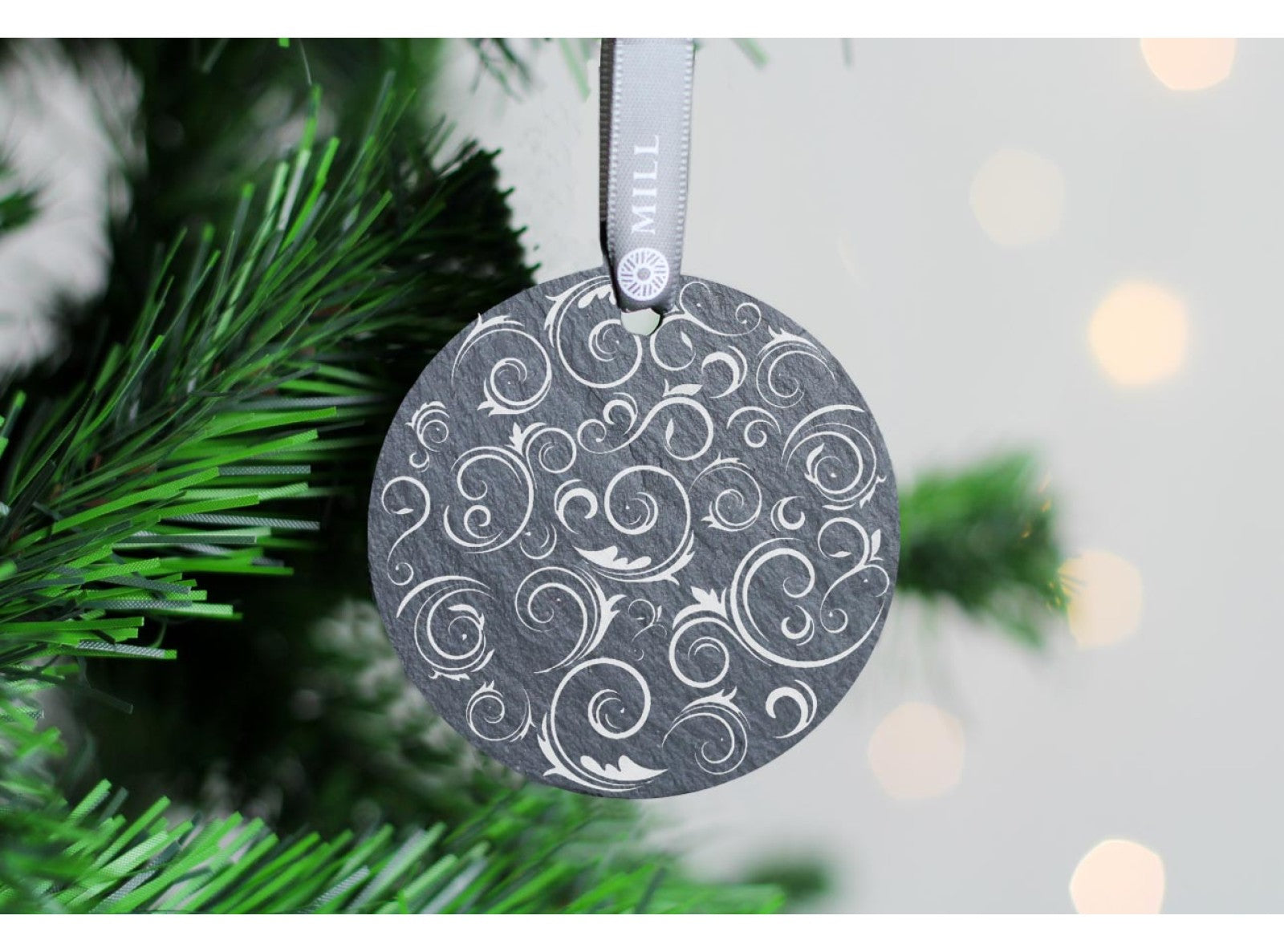 Round welsh slate christmas tree decoration