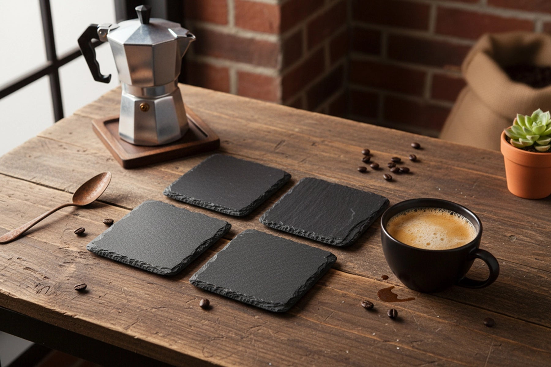4x Square Welsh Slate Coasters