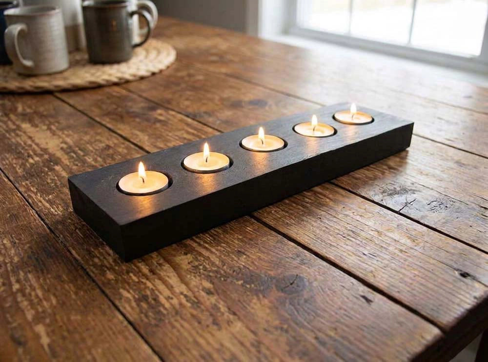 5 Hole Rectangle Welsh Slate Tealight Holder