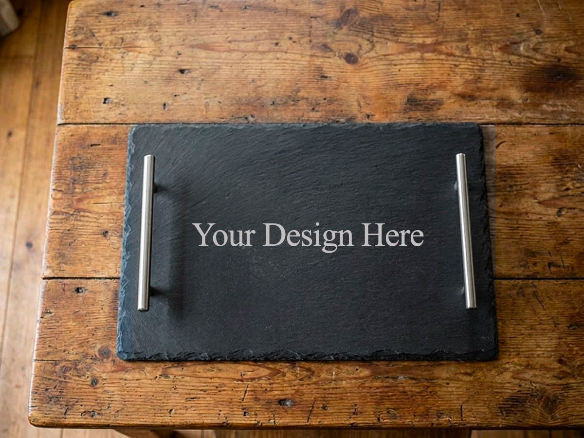 Personalised Welsh Slate Tray - Small Chrome