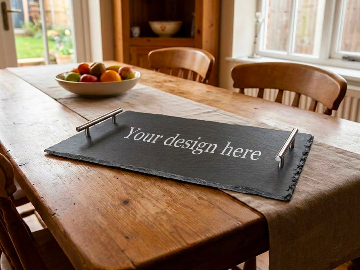 Personalised Welsh Slate Tray - Large Chrome