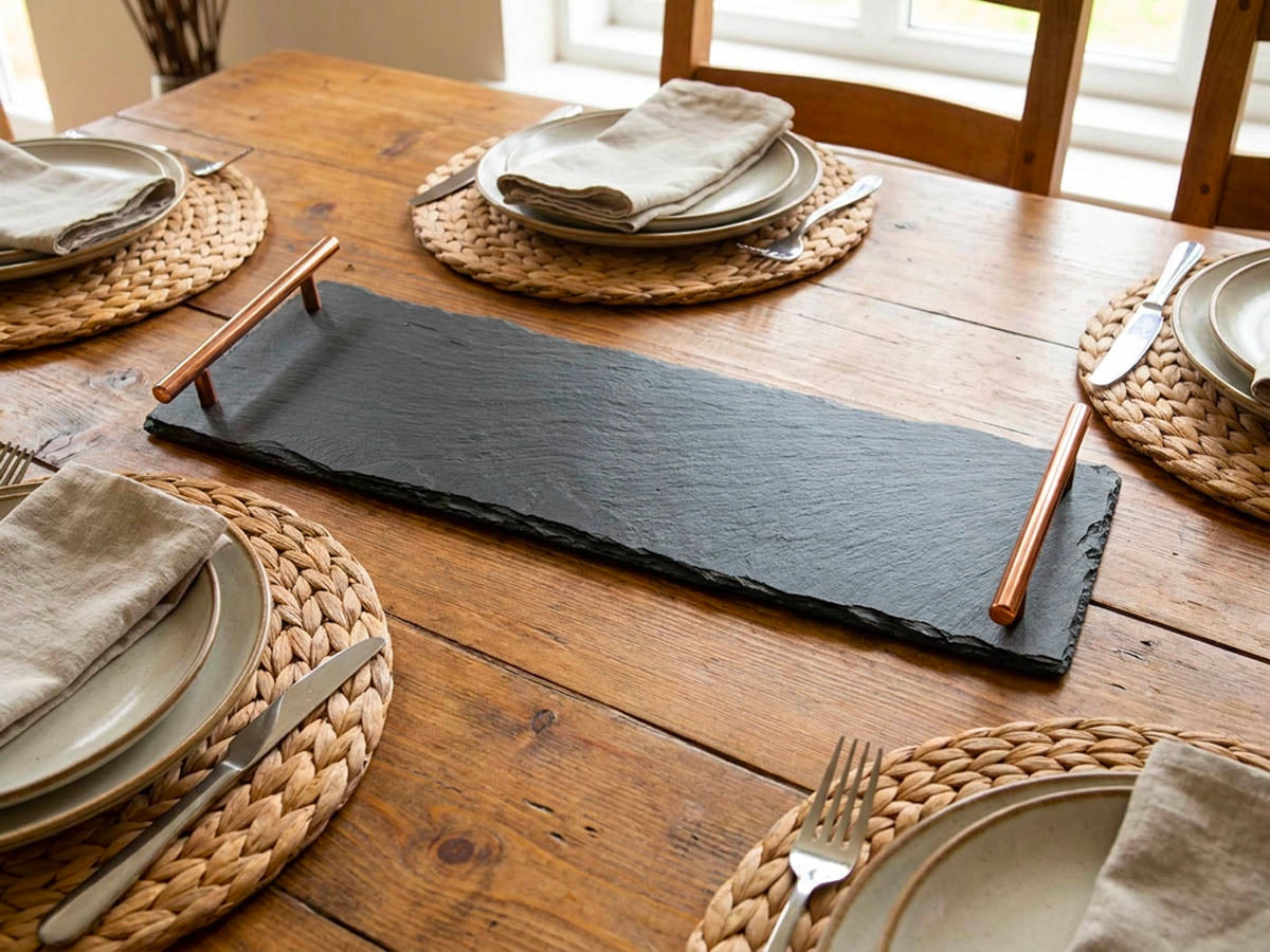 Medium Welsh Slate Tray - With Copper Handles
