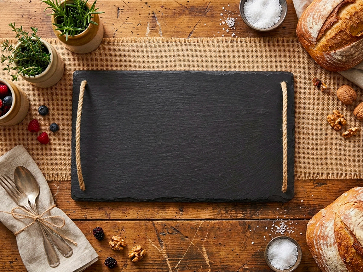 Large Welsh Slate Tray - With Rope Handles