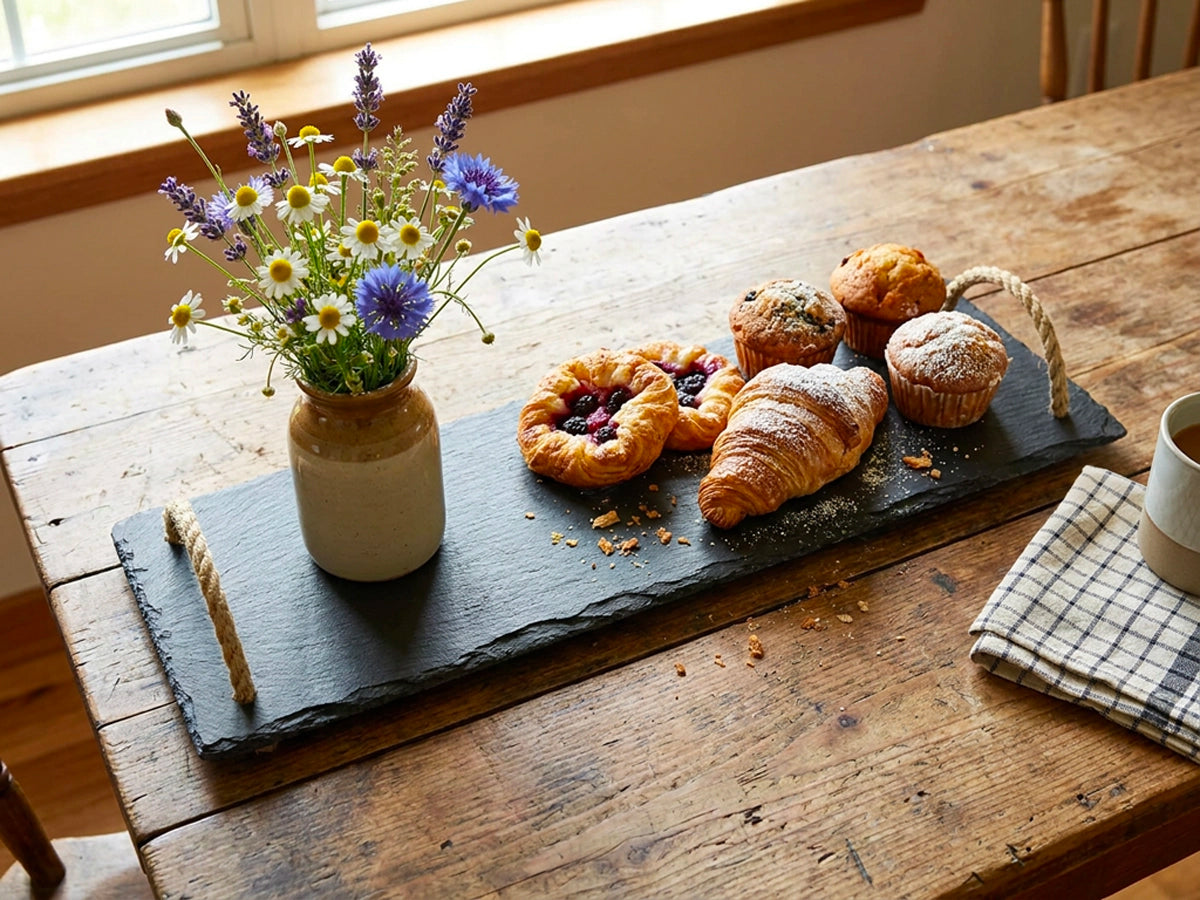 Medium Welsh Slate Tray - With Rope Handles