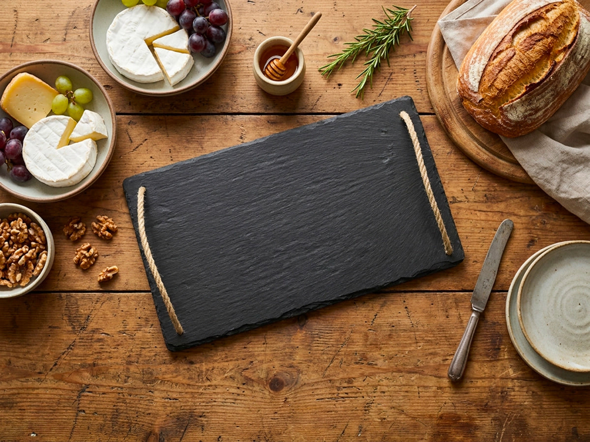 Small Welsh Slate Tray - With Rope Handles