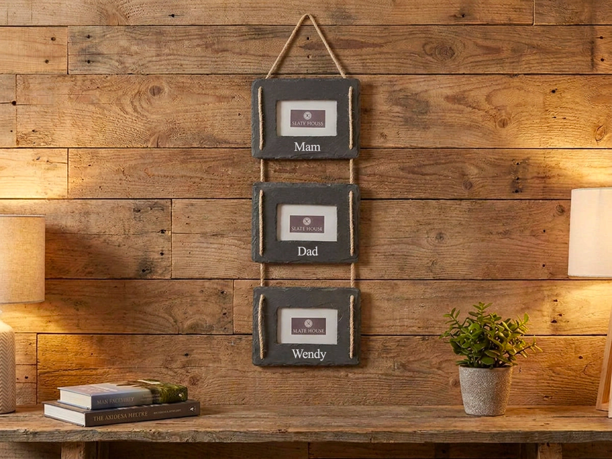 Personalised Triple Welsh Slate picture frame 6X4