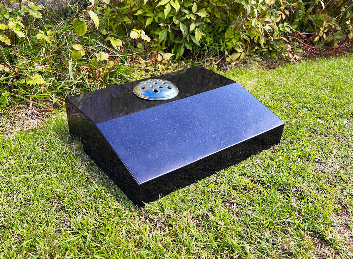 Granite memorial wedge tablet 450mm x 300mm 50mm thick, with vase