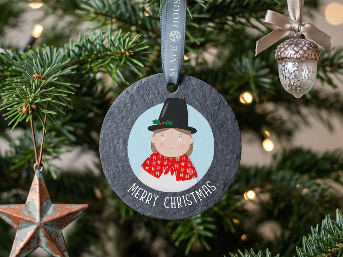 Welsh Lady Merry Christmas Welsh Slate Decoration