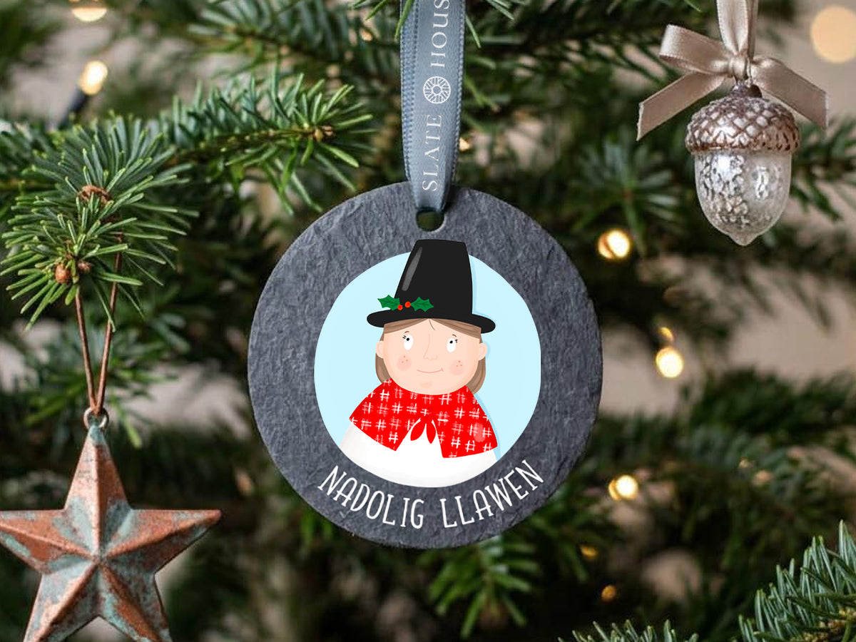 Welsh Lady Nadolig Llawen Welsh Slate Decoration