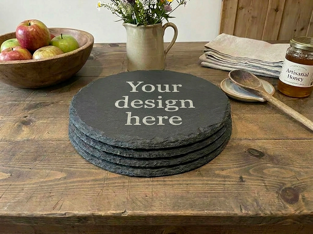 Personalised Round Welsh Slate Placemat - set of 4