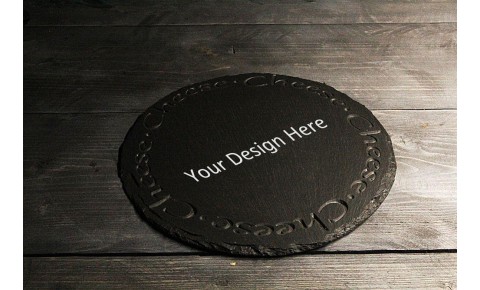 Personalised Welsh slate round Cheese board - Deep engraved 'Cheese'