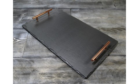 Large Welsh Slate Tray - With Copper Handles