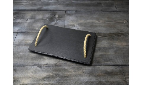 Small Welsh Slate Tray - With Rope Handles