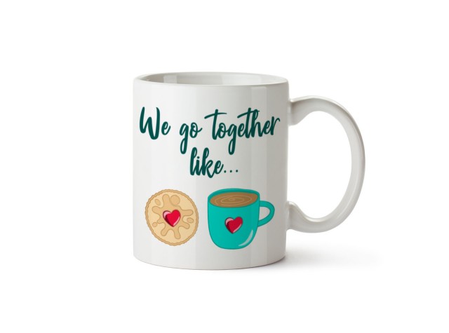 white ceramic valentines coaster with we go together