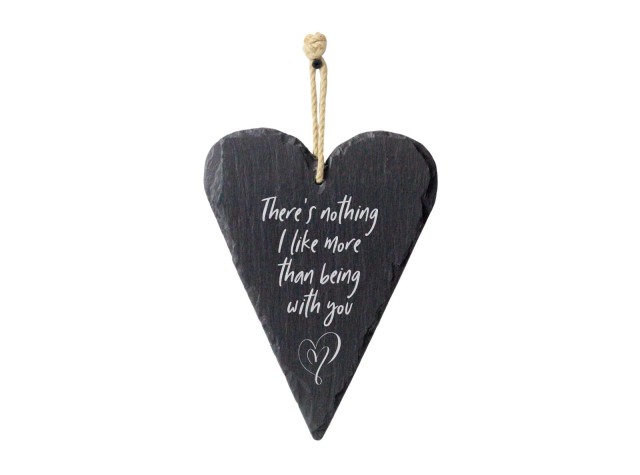 Welsh slate heart hanging sign with today tomorrow and always design